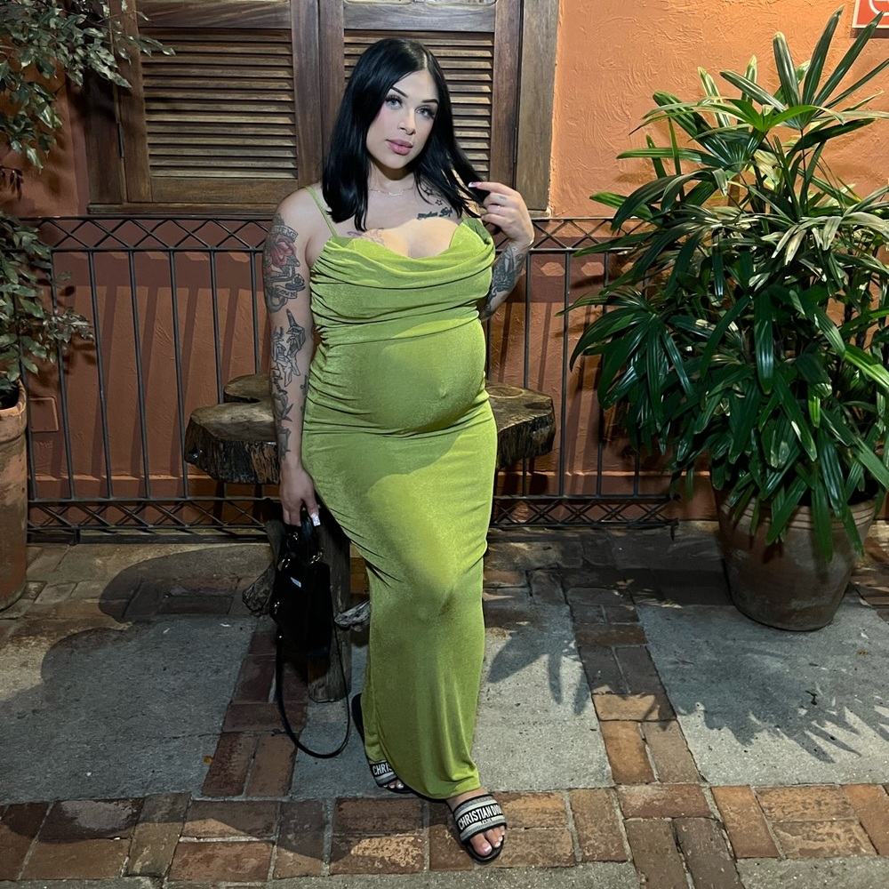 Fashion Nova Green Ruched Strapless Bodycon Dress